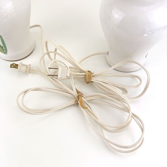 Set 2 Vintage Ceramic Asian Oriental Electric Lamps Irises Butterfly Signed Mini - Picture 9 of 11